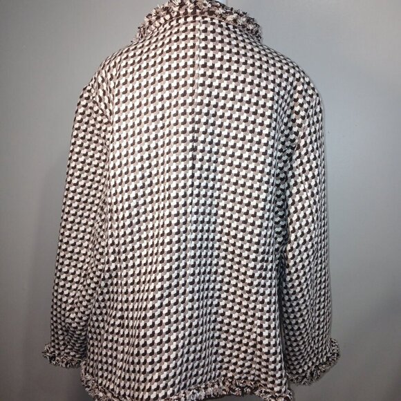 JESSICA LONDON TWEED CHECKED JACKET, BROWN CREAM AND BLACK, WOMENS SIZE 24W - Picture 6 of 10